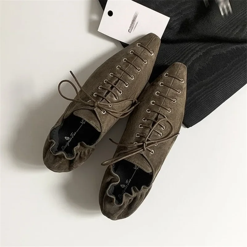 New Spring Sheep Leather Woman Shoes Square Toe Women Pumps Shoes for Women Chunky Heel Lace Loafers Fashion Gladiator Shoes