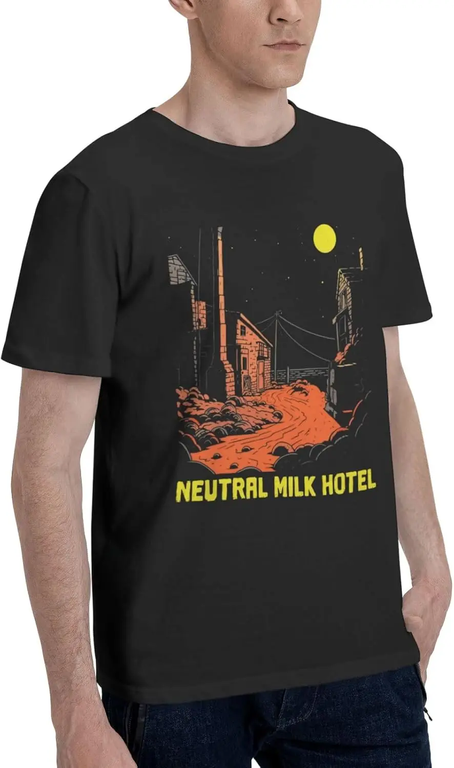 VVEDIK Neutral Milk Hotel Shirt Mens Short-Sleeve Graphic T-Shirt Tall Big Loose Tee Fashion Gym Workout T Shirts