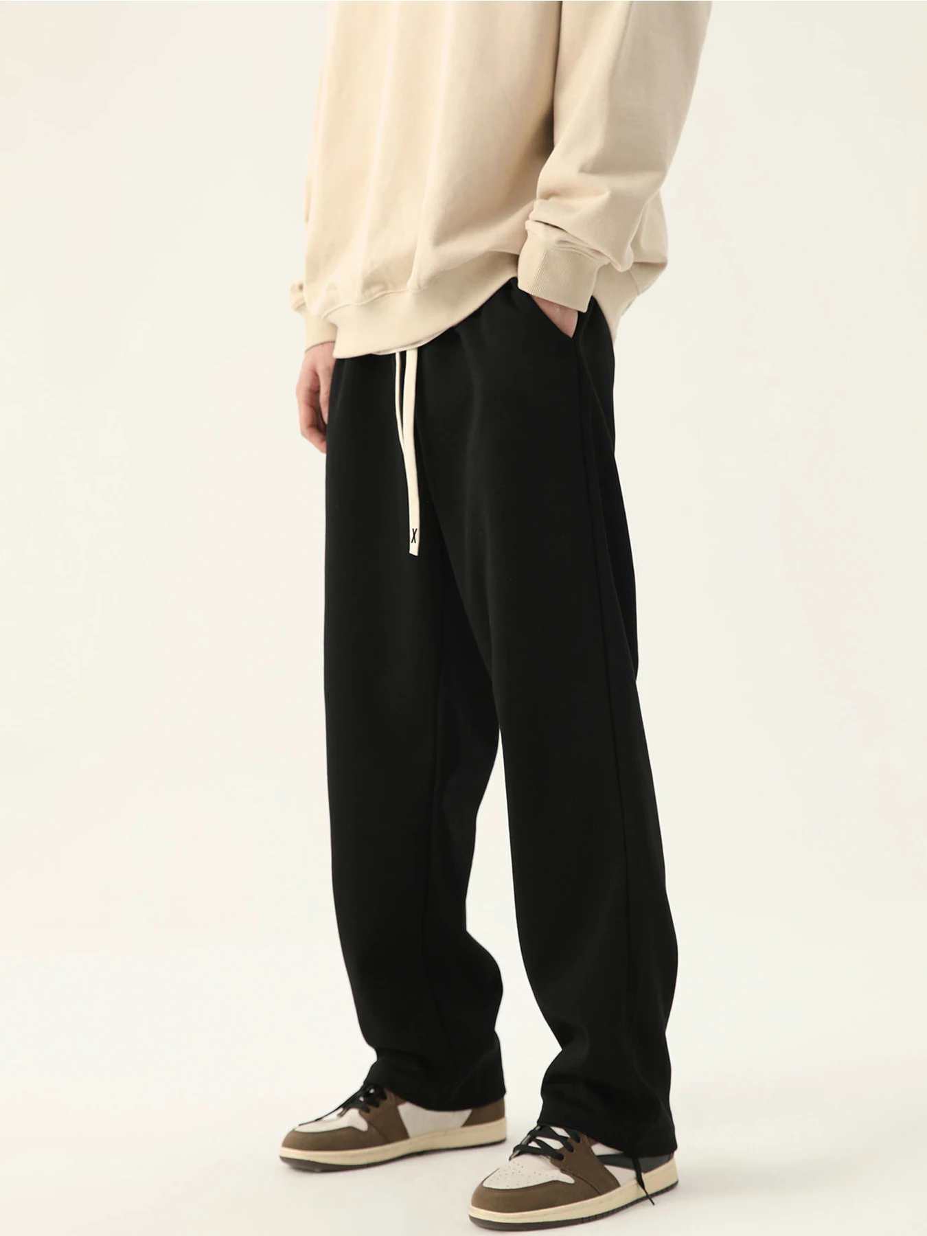 بنطال رياضي كاجوال للرجال: أنماط باللونين الأسود والرمادي، فضفاض مع رباط، قماش ناعم للارتداء اليومي والترفيهي #4