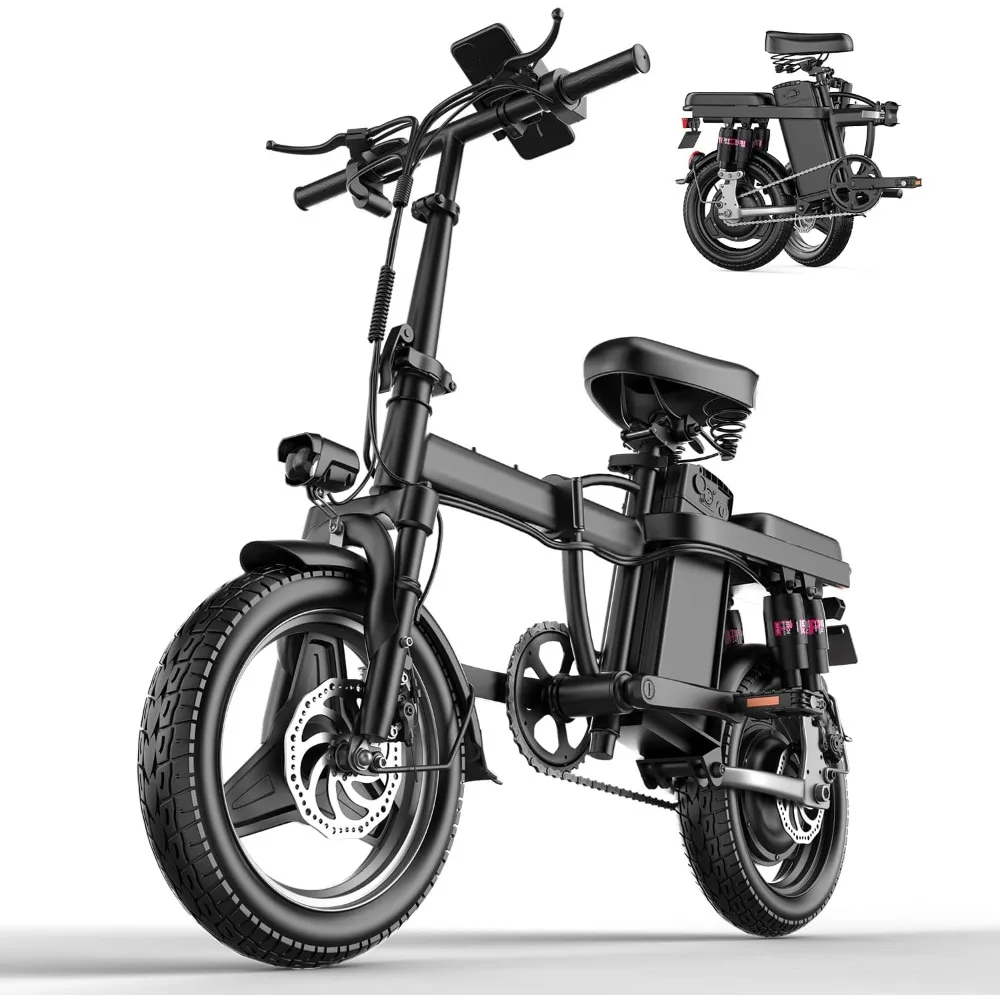 Electric Bike for Adults, Folding 500W Motor, Up to 25 MPH and 25 Miles Long Range, Electric Bicycle with 14