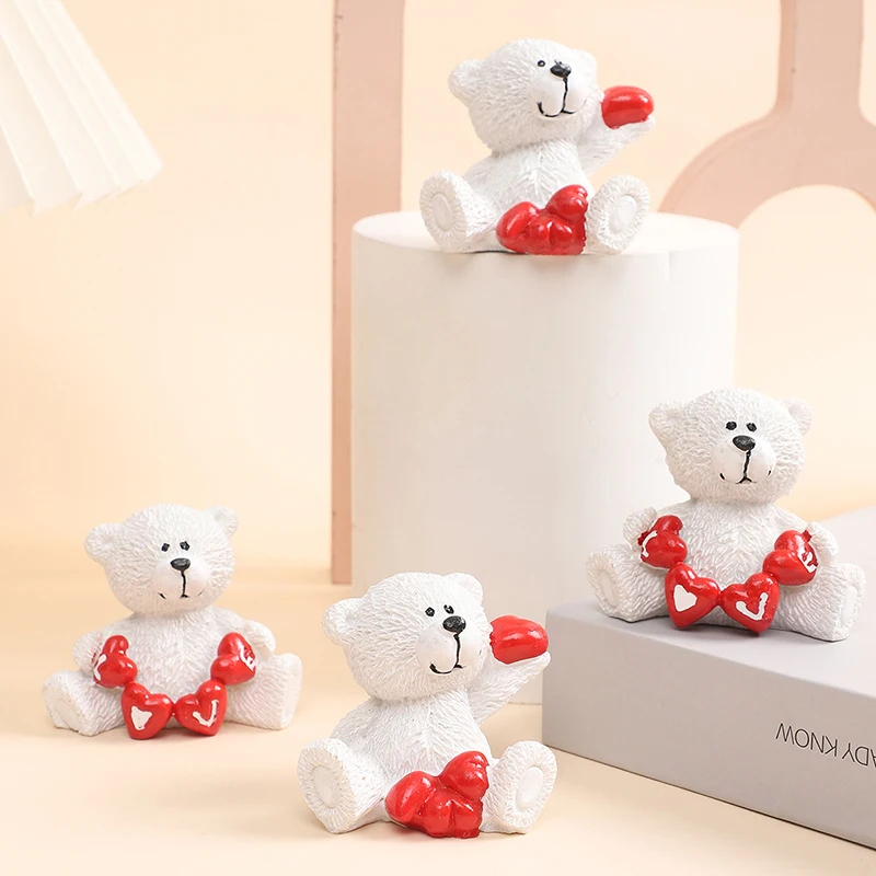 Valentine Day Heart Bear Ornament Love Confession Small Bear Figurines Cartoon Romantic Home Ornaments Accessories Gifts