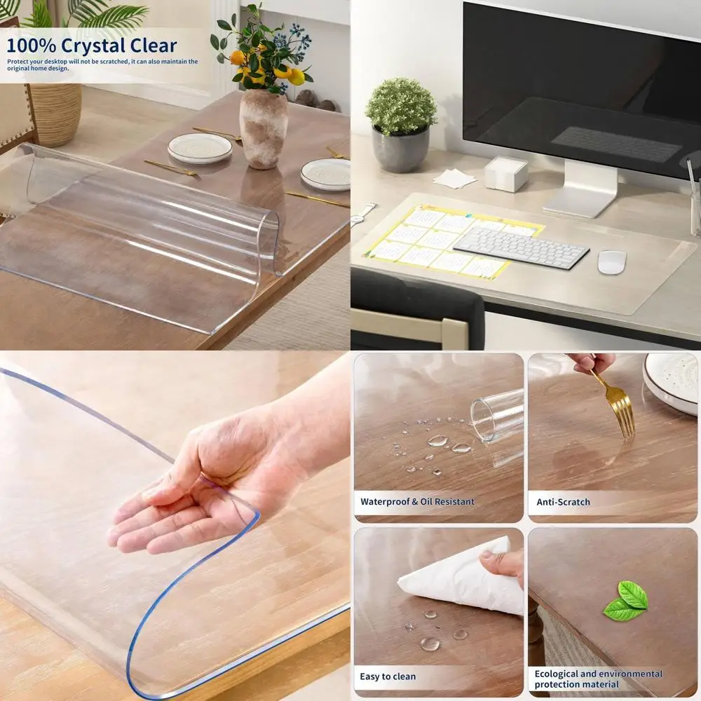 

42x72 Inch Clear Plastic Table Cover, 2mm Thick Protector for Dining and Kitchen Tables, Waterproof Pad