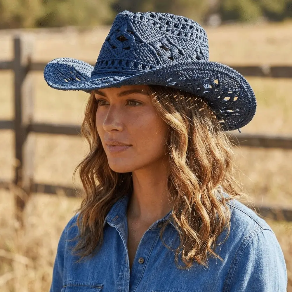 Fashion Hollow Out Bohemian Straw Hat Vintage Style Wide Brim Beach Hat Shell Decoration Foldable Sun Cowboy Hat Party