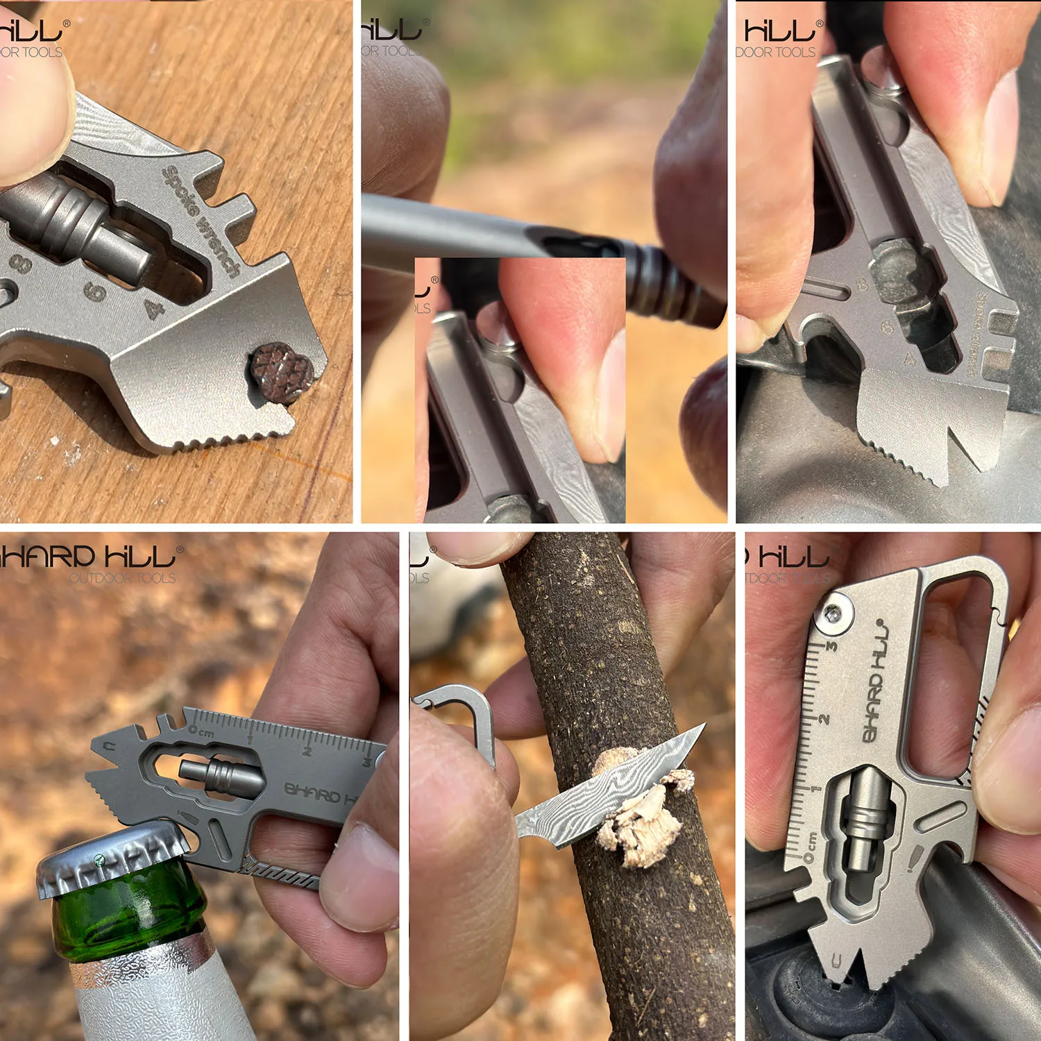 9in1 Titanium Alloy Multi-functional Knife Damascus Blade EDC Key Chain Bottle Opener Screwdriver Hex Wrench Outdoor Tool SH-T8 view 4