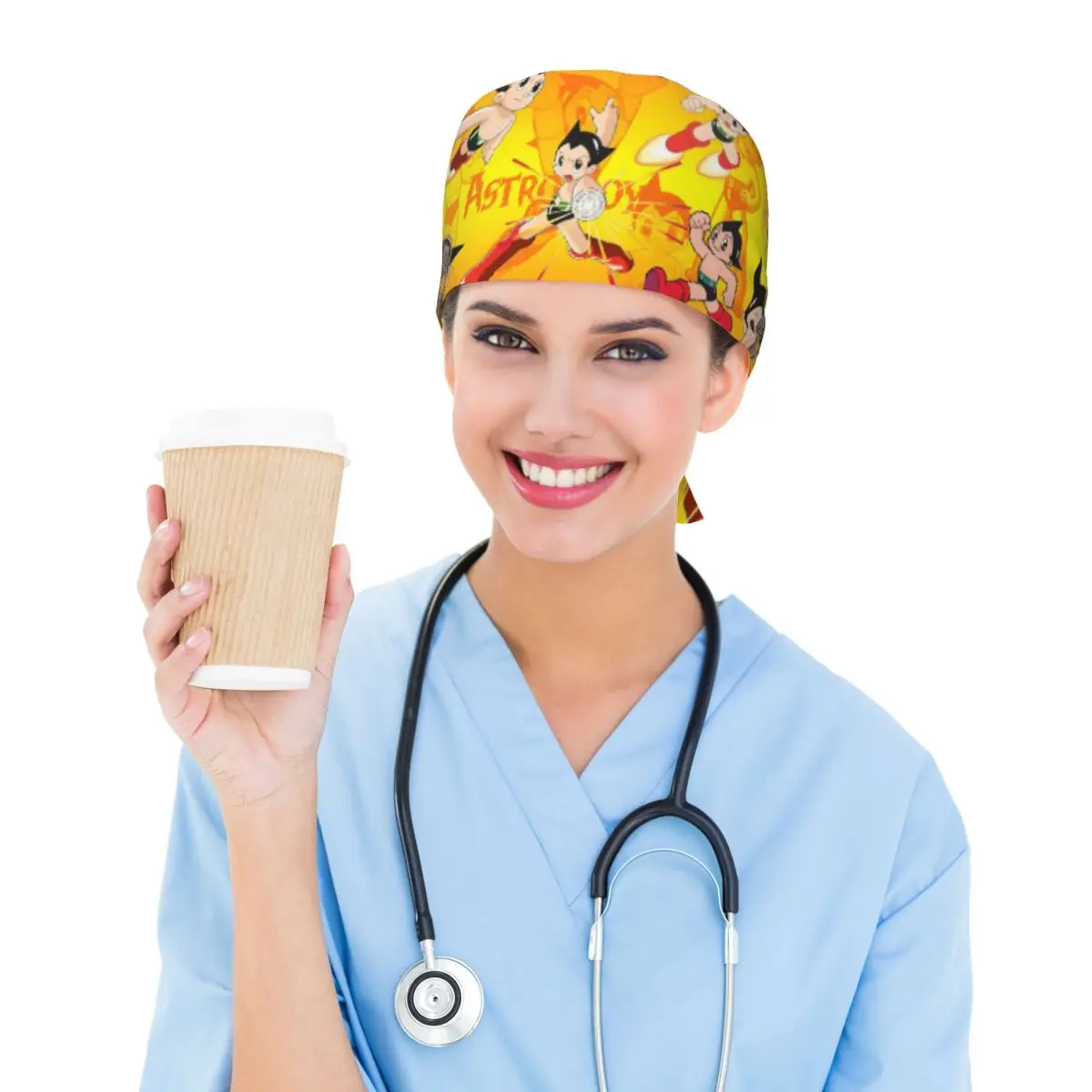 カスタムA-アストロボーイコミックス看護ワークキャップ手術スクラブキャップユニセックスヘアハットロボットワークスクラブハット医療外科用