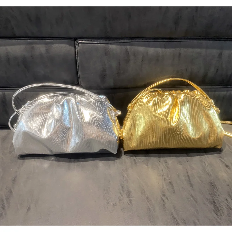 Luxury Designer Gold Silver Soft Cloud Bag Women\'s Handbag 2023 New In Dumpling Lady Purse Large Capacity Crossbody