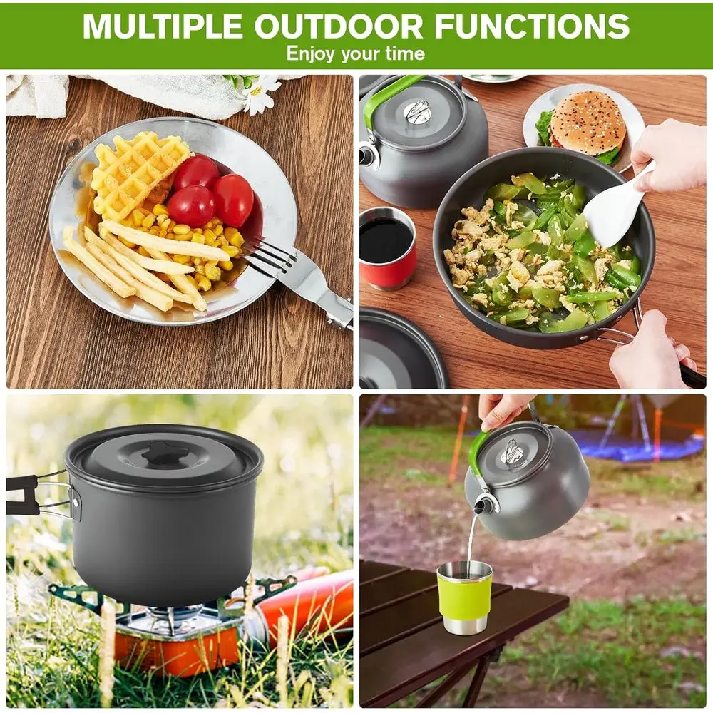 مجموعة أواني طهي للتخييم مكونة من 37 قطعة لـ 6 قطع، وعاء معلق كبير، طقم نزهة خارجي مع أواني #6