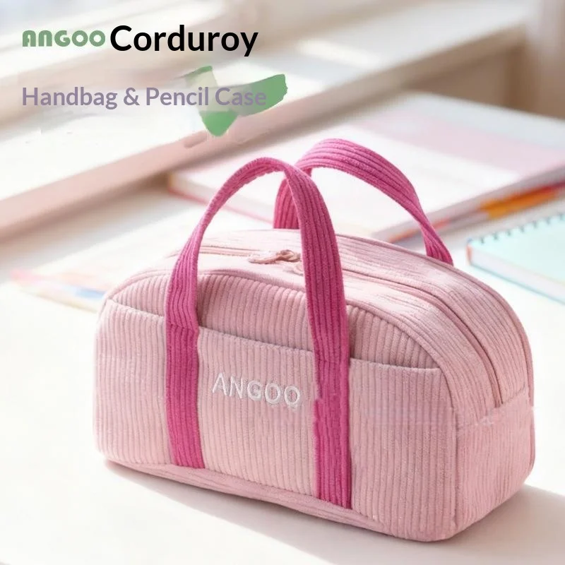 

Пенал ANGOO из вельвета большой вместимости с внешним карманом для ручек и сетчатым карманом, органайзер для школьных принадлежностей для средней школы