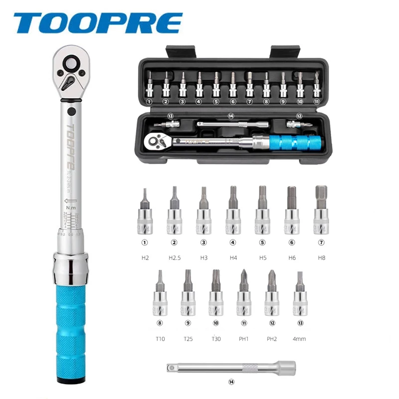 

TOOPRE Bicycle Adjustable Torque Wrench Kit Preset Torque 1/4 Xiaofei 2-24NM Ratchet Wrench Set Bicycle Repair Tool