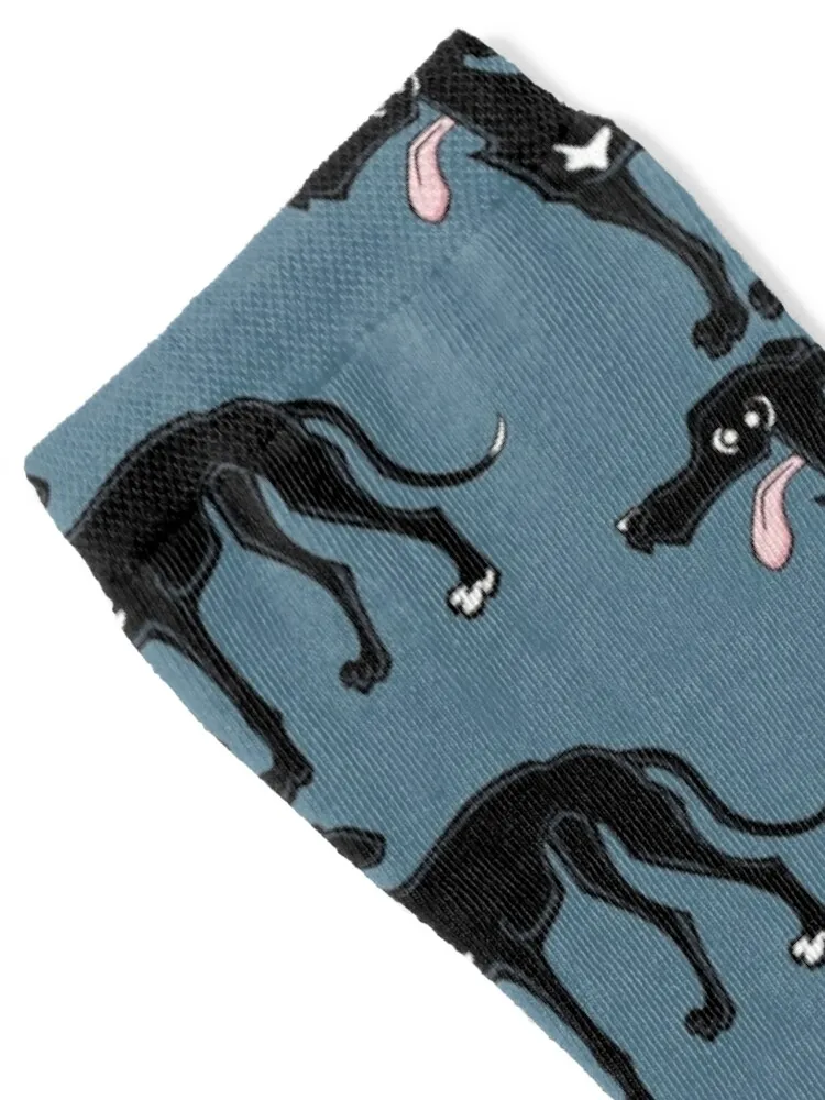 Greyhound - Black (Full Body) BLUE BG Socks