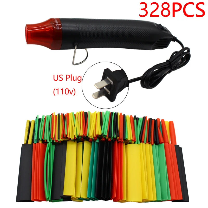 127/328pcs Heat Shrink Tube 2:1 Shrinkable Wire Shrinking Wrap Tubing Wire Connect Cover Protection with 300W Hot Air Gun