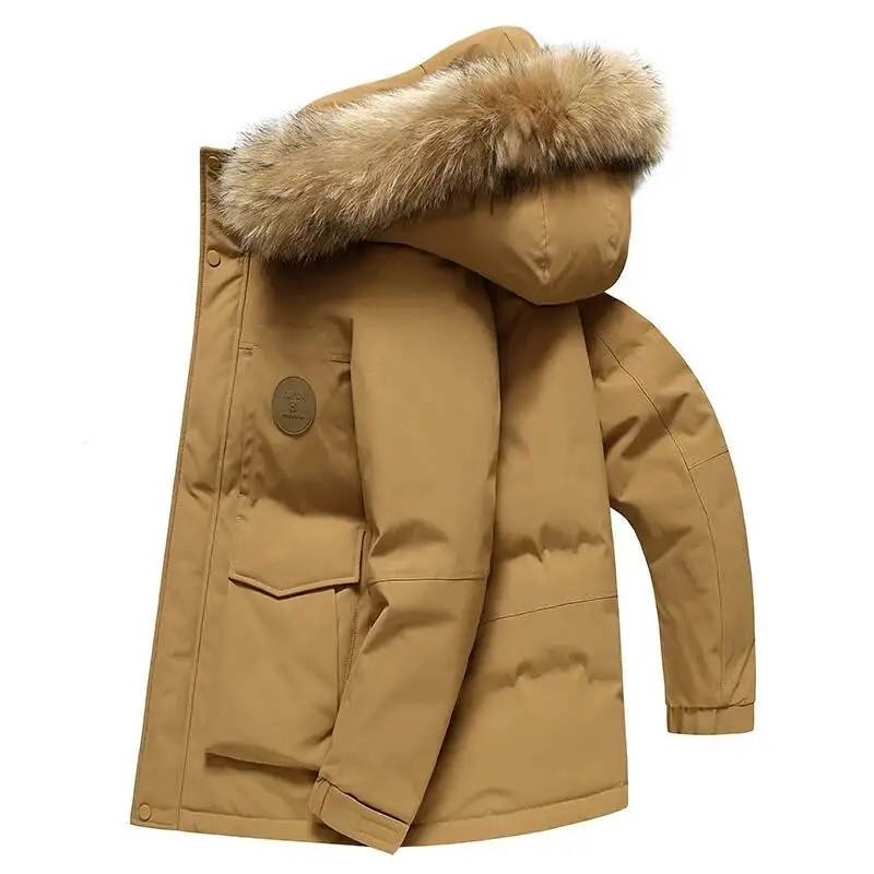 Jaket Pria Musim Dingin Kasual Hangat Berbahan Bulu Bebek, Streetwear dengan Kerah Bulu & Tudung Lepas Pasang, Mantel Puffer Tebal untuk Luar Ruangan, Parka Berlapis Tebal