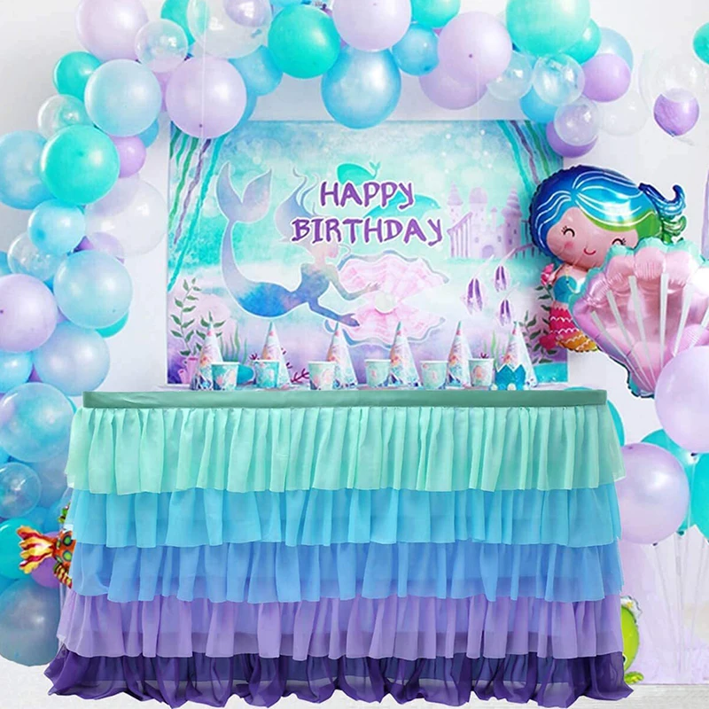 

5Layers Pleated Layered Table Skirt Cover Baby Birthday Christmas Wedding Party Decor Chiffon Tulle Tablecloth Table Skirt