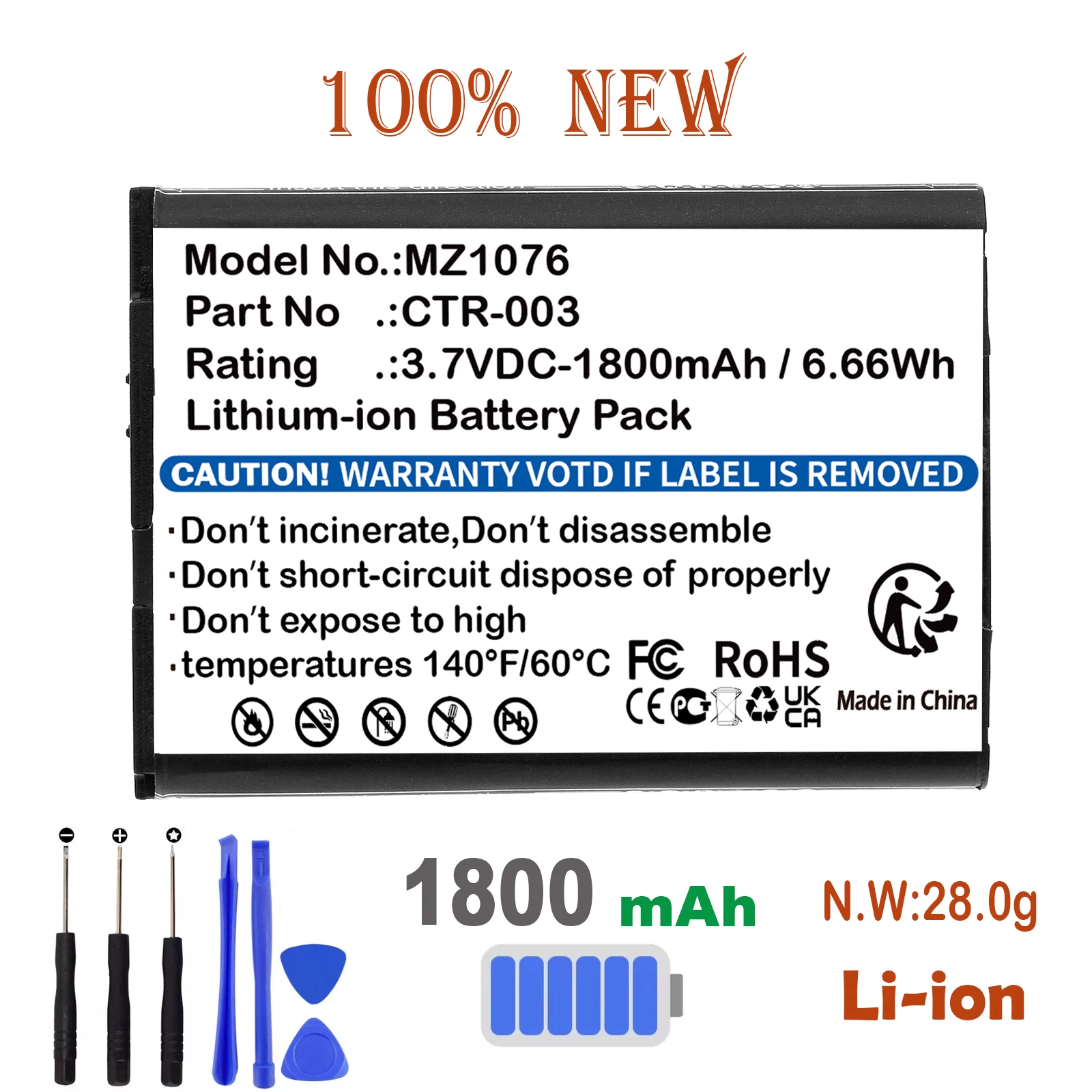 

1800mAh Game Console Battery For Nintendo C/CTR-A-AB CTR-003 3DS CTR-001 MIN-CTR-001 2DS XL JAN-001 Switch Pro Controller 3.70V