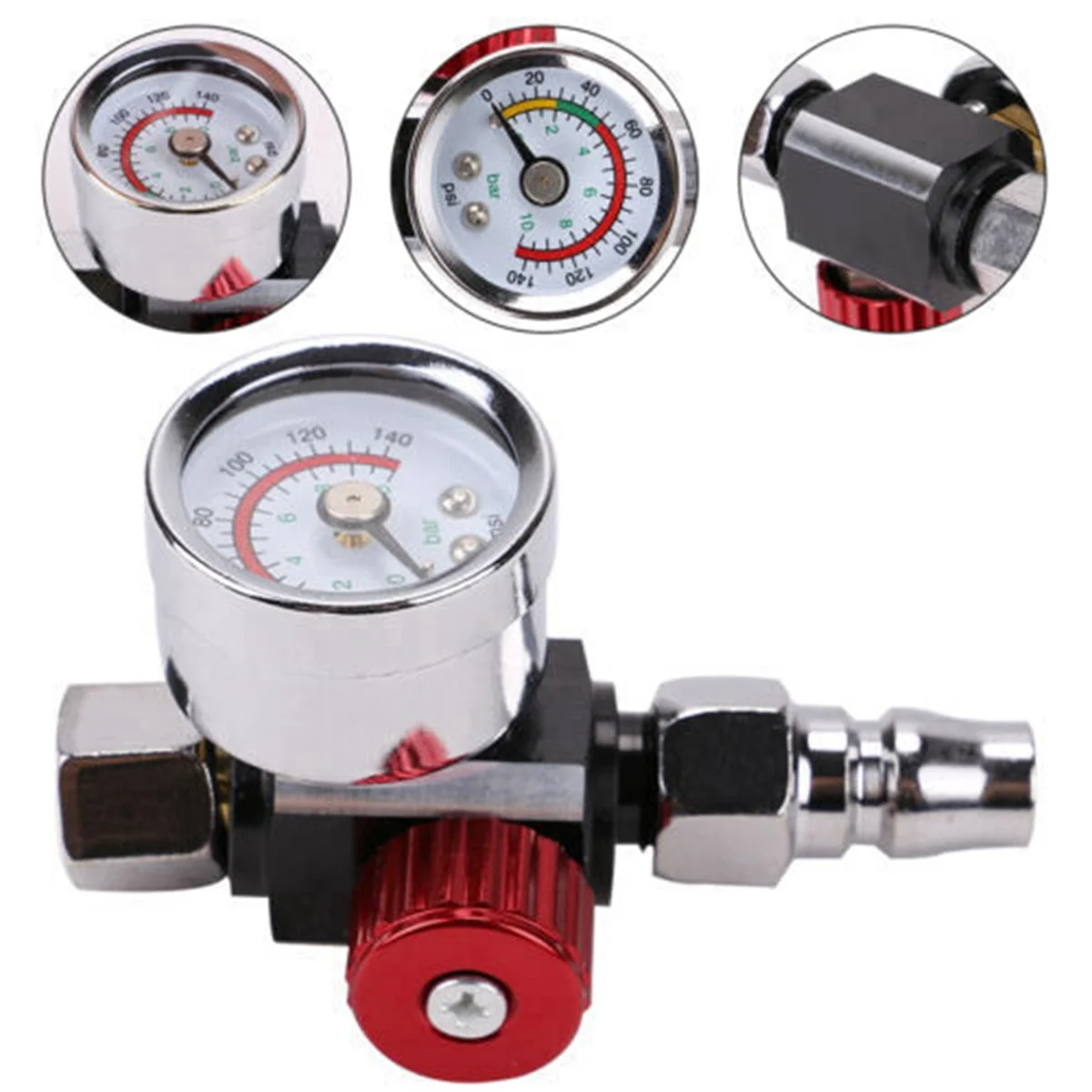 High-Flow Air Pressure Regulator with Instrument, 0-140 PSI Air Flow Control Regulating Valve is Suitable for Air Tools