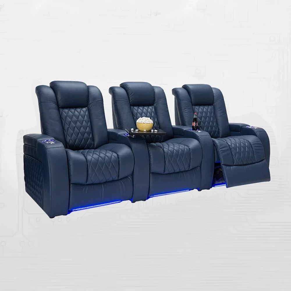 

Dual Motors electric recliner massage chair theater living room Sofa functional genuine leather couch Cinema Double Power Seats