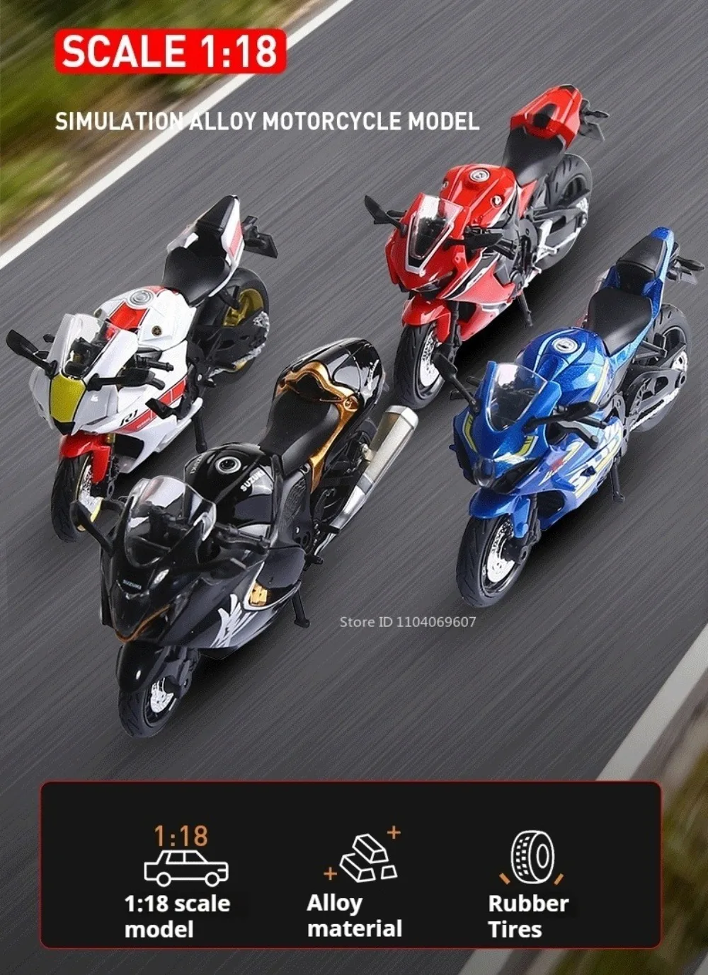 1:18 Honda CBR1000RR GSX1000R R1 Motorrad Spielzeug Modell Rad Lenkung Versenkbare Stativ Motorrad HAYABUSA Lernspielzeug – Detail 1