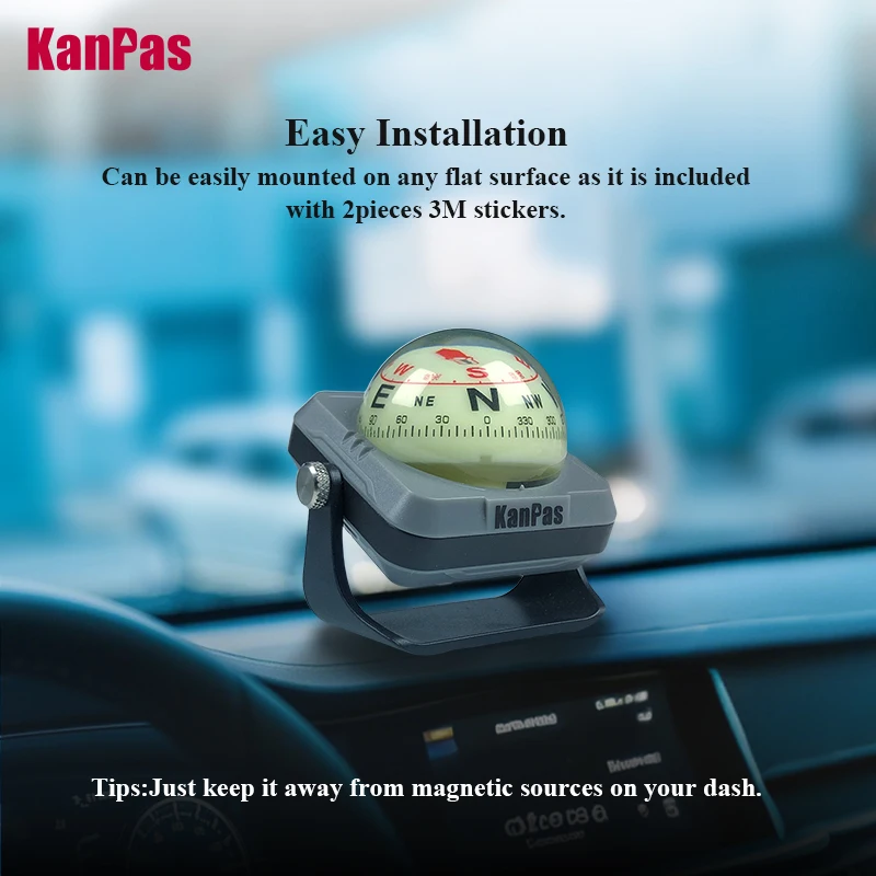 Boussole de tableau de bord KanPas pour boussole de voiture/véhicule/cadrans innovants/capsule de boussole lumineuse puissante/support de boussole réglable