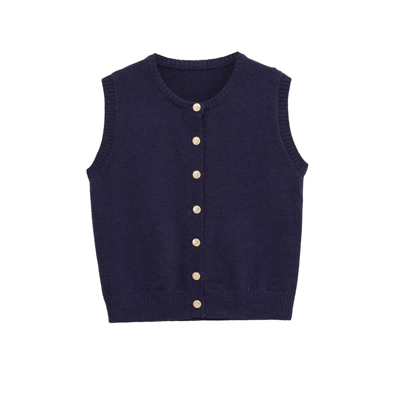 

Женский вязаный жилет, шерстяной однобортный вязаный топ без рукавов с круглым вырезом, осенняя женская повседневная одежда