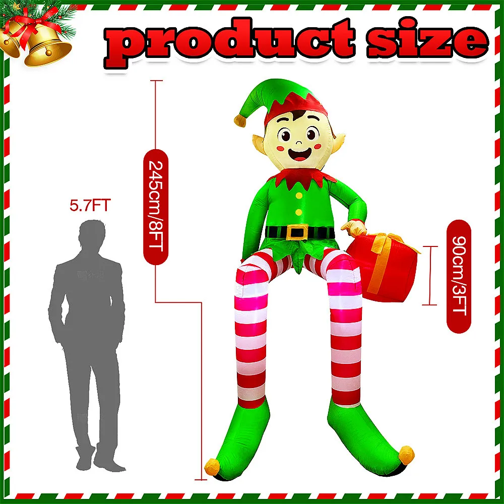 Christmas Inflatable Climbing Window Santa Claus/Sitting Elf Model with LED Lights, For Xmas Party Indoor Gift Decoration Props view 5