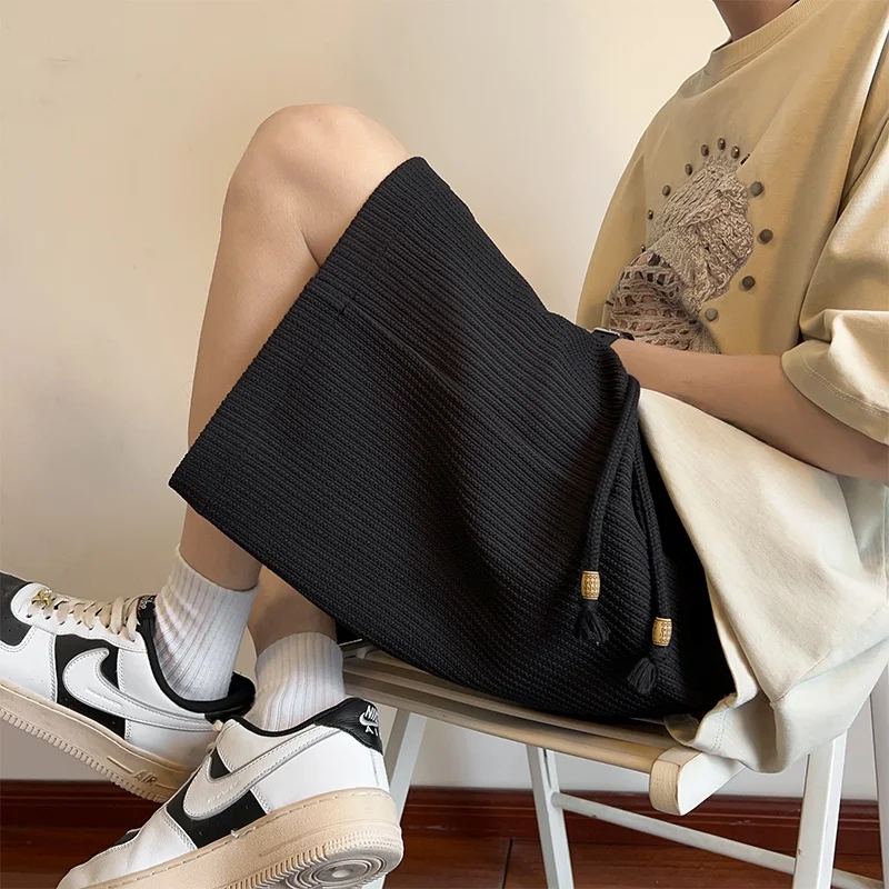 

Loose Fit Ice Silk orts for Men Summer Trendy Brand Casual Loose Outerwear Large Size Spor Five-Quarter Length