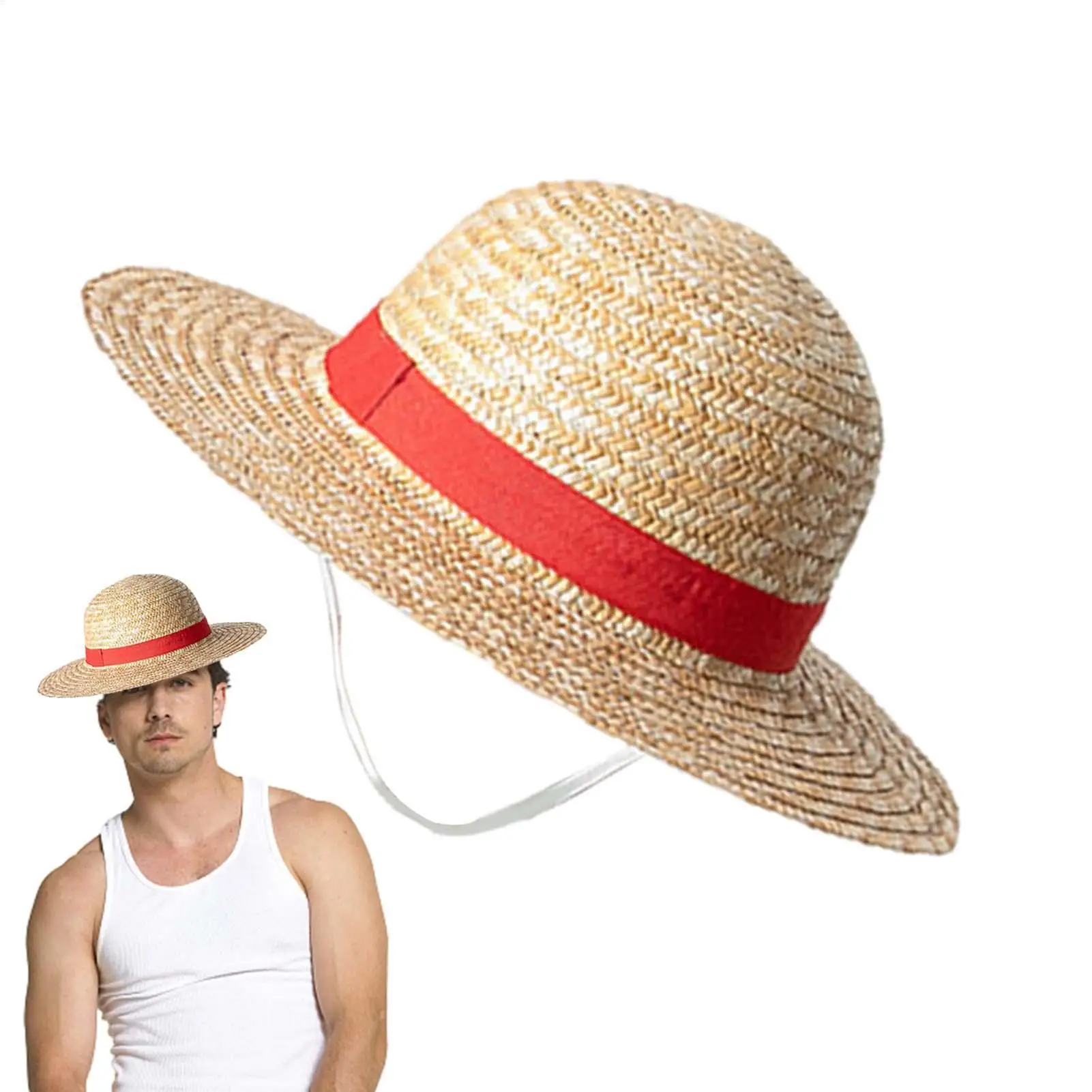 Memfish Strohhut, Anime-Kostüm, Mütze, Madelin-Schafthüte, gelbe Cosplay-Strohhüte mit Schnur, Sommer-Strandhüte