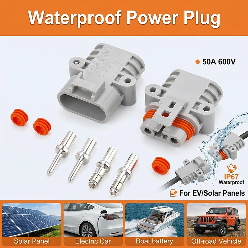 5Sets 50A Waterproof Power Plug – Dual Safety Buckle Docking Connector for 12V/24V Parking Air Conditioner, Truck & RV Use