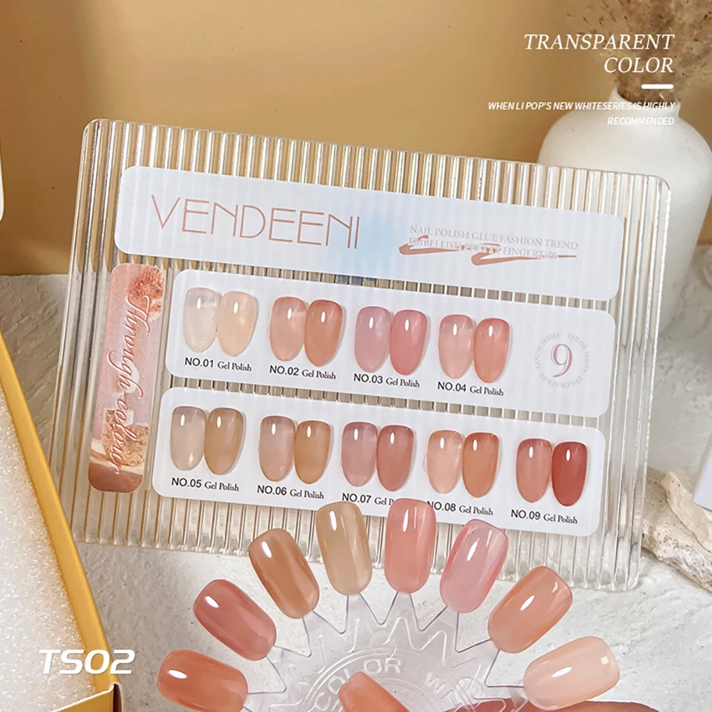 Vendeeni 9 Color Semi Transparent Jelly Gel Nail Polish Nude Pink UV Soak Off Gel Varnish Jade Fat Gel Lacquer For Nail Art 15ml