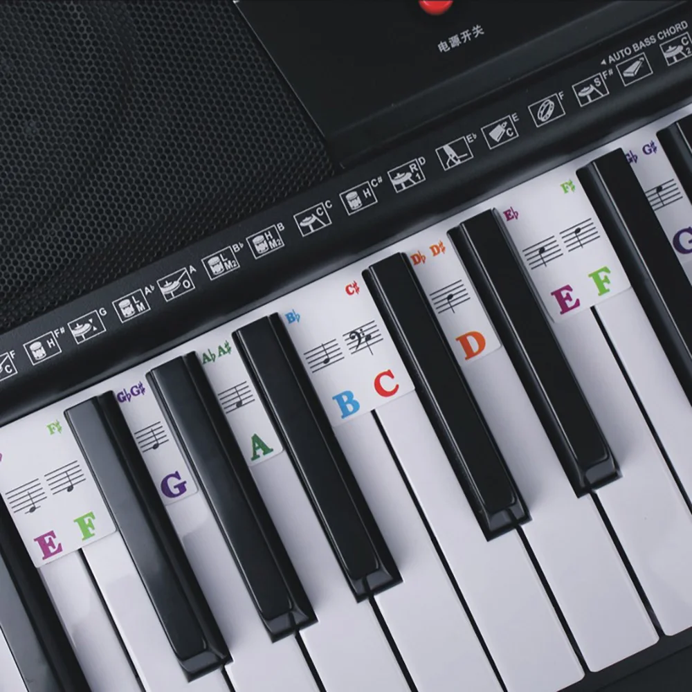 Aufkleber für Klaviertastatur, 88/61 Tasten, abnehmbare Etiketten für Musiknoten für Anfänger, PVC-Klaviertastenetiketten, Leitfaden für Klaviernoten aus Silikon – Detail 6