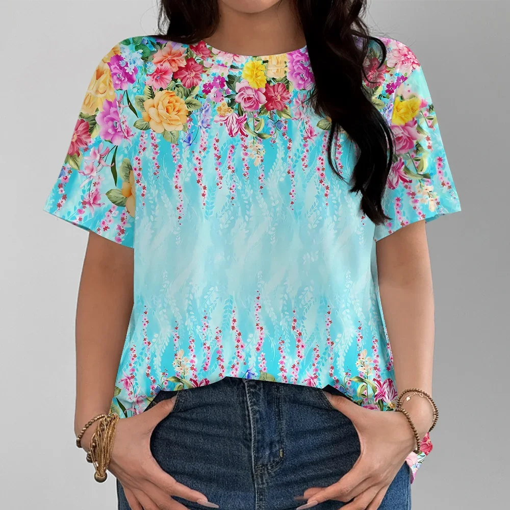 

Женская футболка с принтом и ярко-синим фоном, повседневная и модная летняя повседневная одежда с короткими рукавами Y2K Streetwear