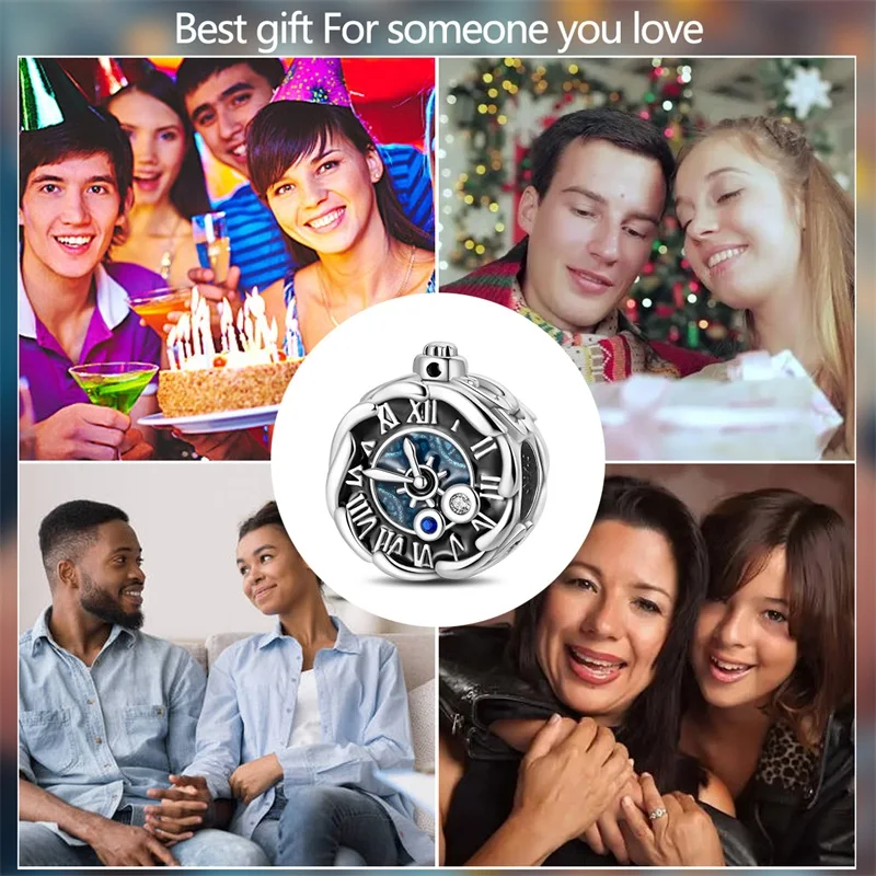 925 Sterling Silver Charms Bead CZ Zircon Retro Pocket Watch Dangle Fit Original Bracelet DIY Women Jewelry Gift - view 6