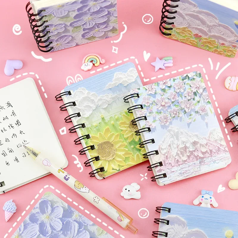 Kawaii Cute Cartoon painting mini Spiral A7 Notebook Daily Weekly Planner Note book Time Organizer School Supplies