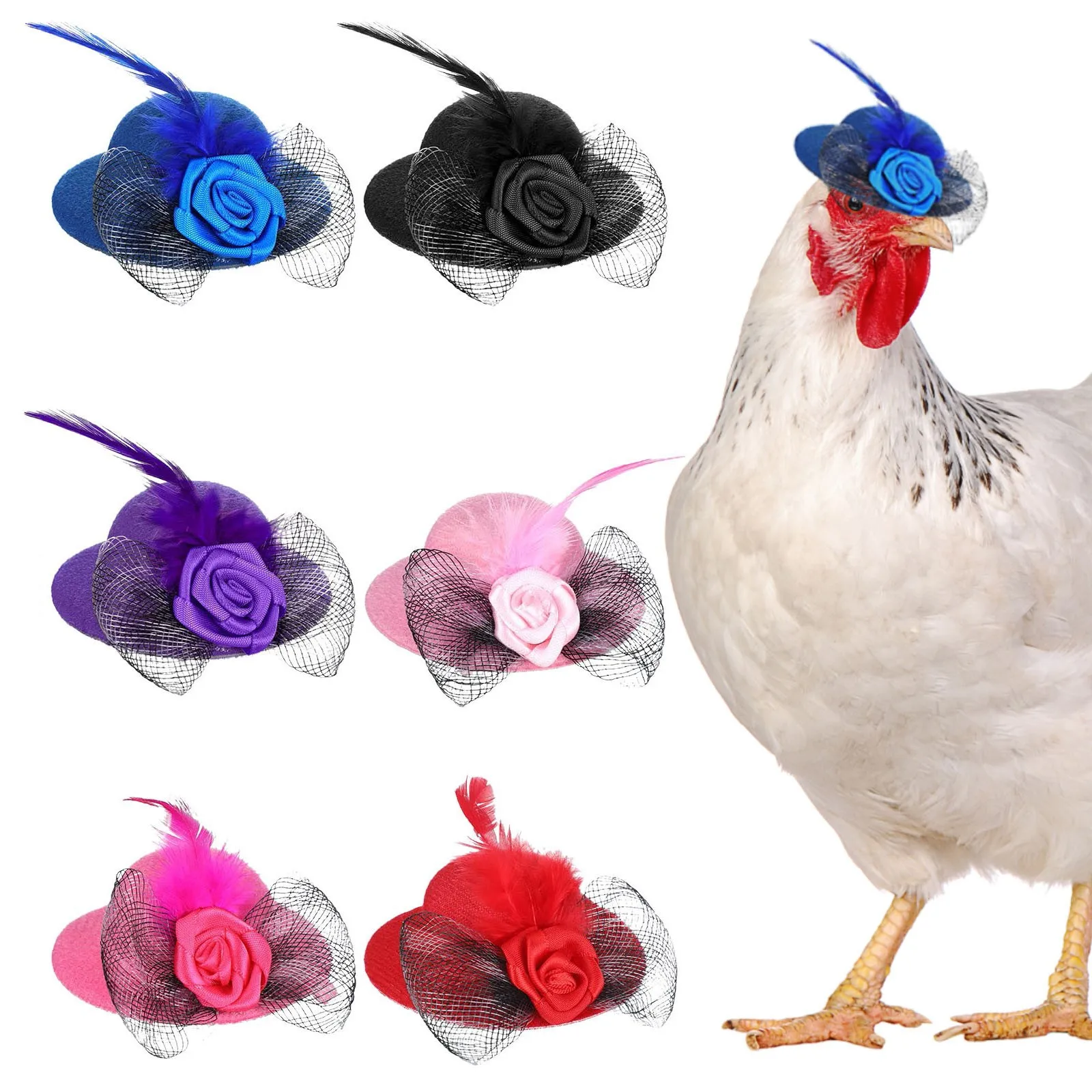 Sombreros de pollo para gallinas, pequeños y divertidos accesorios para pollos, sombrero de copa de plumas, sombrero de espectáculo elegante para aves de corral, accesorios divertidos para pollos para mascotas