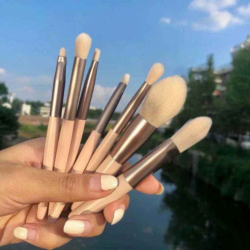 8 pçs/set pincéis de maquiagem cosméticos fundação sombra blush sombra de olho lábio macio fino fibras artificiais ferramentas de mistura beleza feminina