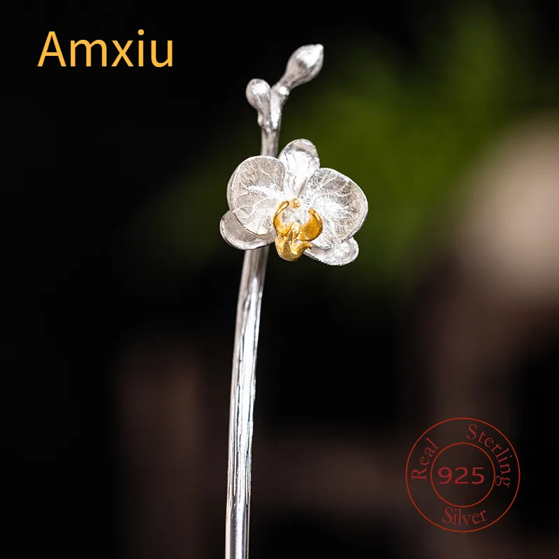 

Amxiu, стерлинговое серебро 925, дизайн Hanfu, аксессуары, заколка для волос с бабочкой и орхидеей, дисковая шпилька для волос, головной убор для вечеринки, дня рождения