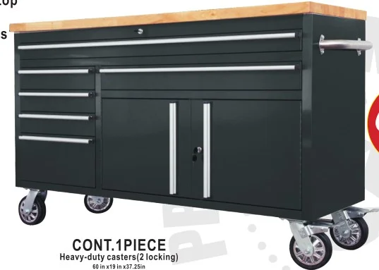 60 بوصة 6 أدراج صندوق أدوات من الفولاذ المقاوم للصدأ خزانة دوارة مع صندوق أدوات الأدوات