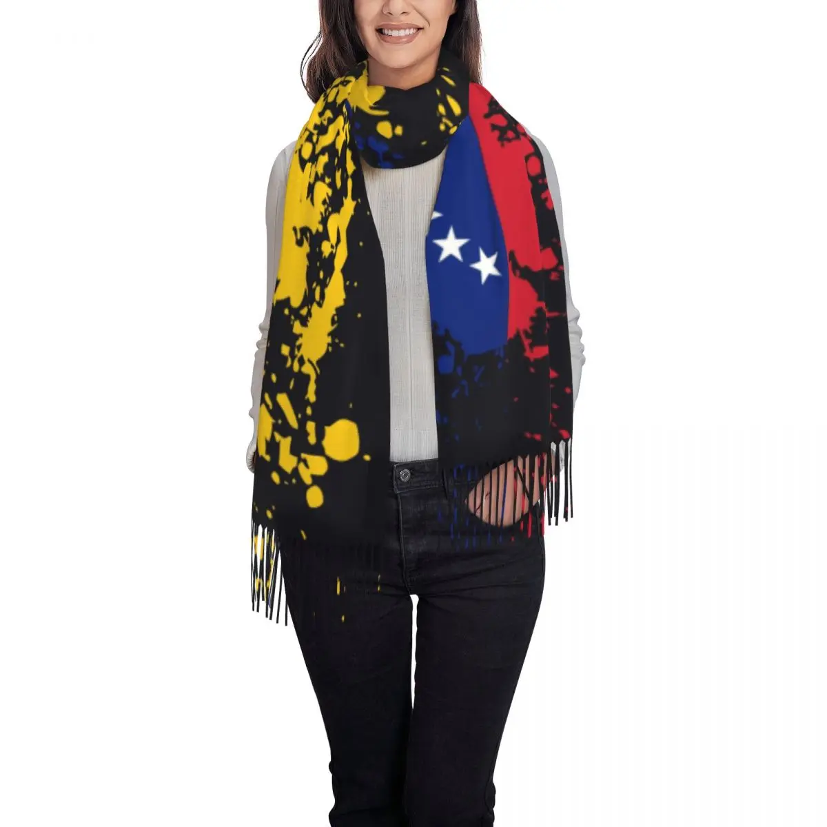 Venezuela Flag Ink Splatter Tassel Scarf Women Soft Bolivarian Republic of Venezuela Shawl Wrap Lady Winter Scarves