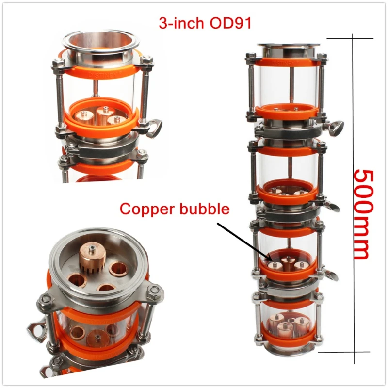 NEW copper bubble Distillation column with 4 sections for 3