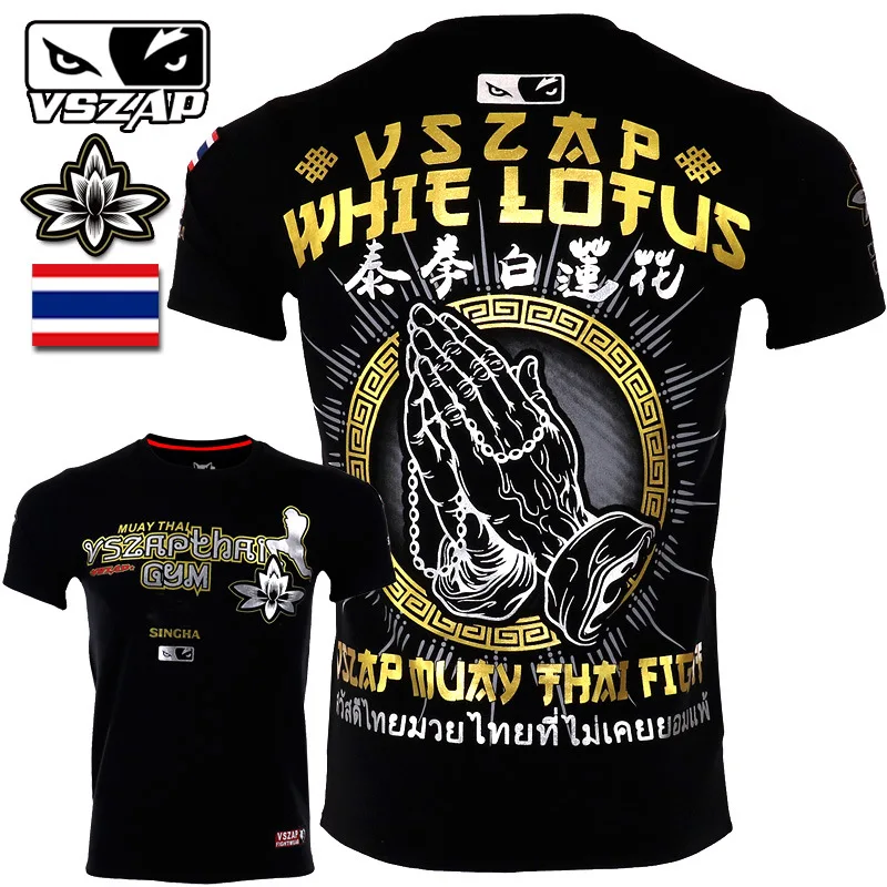 Vszap Muay Thai T Shirt Men Women Vszap Cotton Fight Kick Boxing Kickboxing Top Tee Gold BJJ Rashguard Martial Arts MMA Shirts