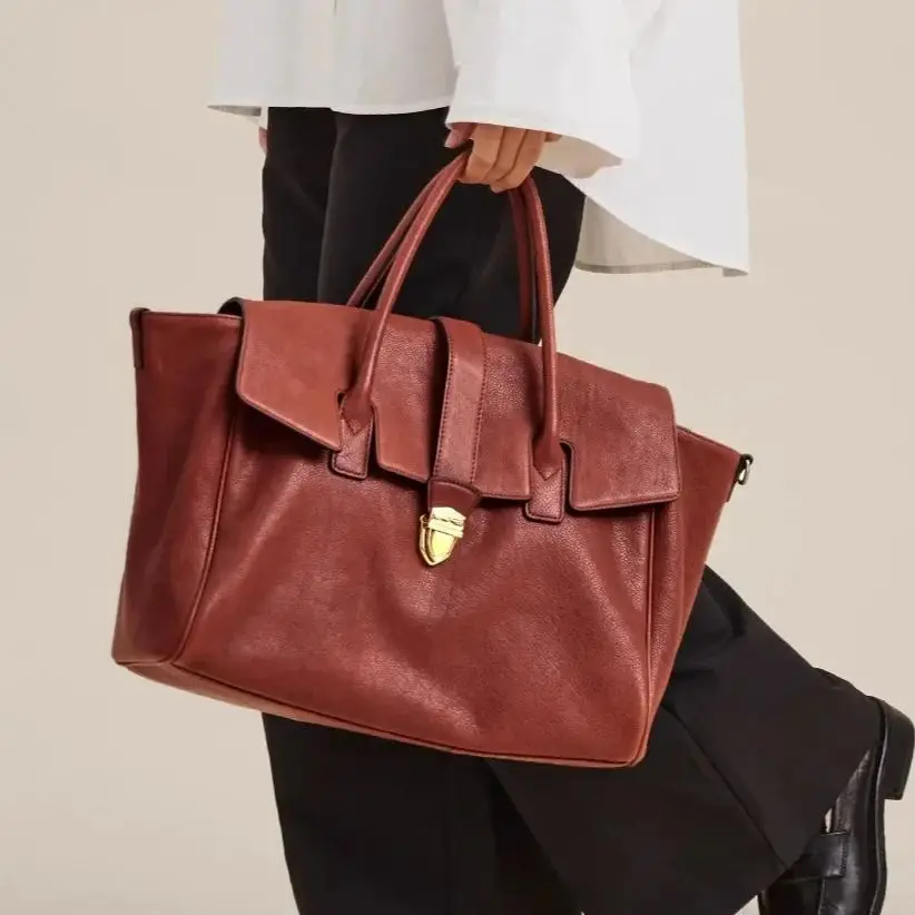 Handbag Briefcase Ladies Leather Retro Large Capacity Commuter Head Layer Cowhide Bags Soft Breathable Soft