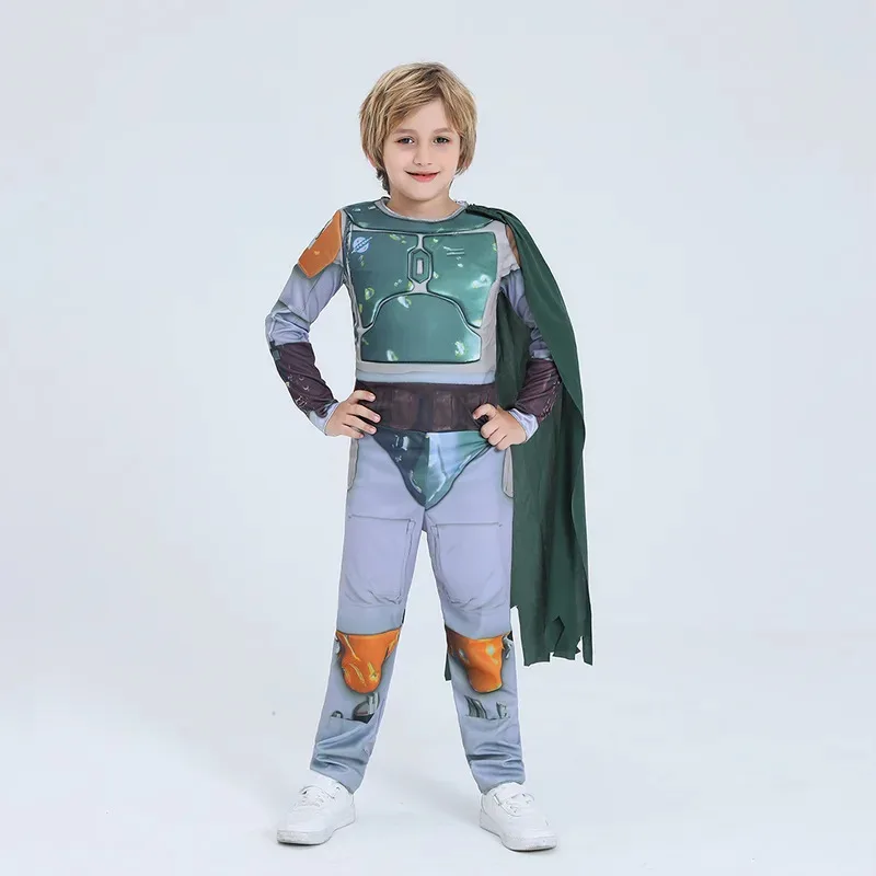 2025 aaa SW Bounty Hunter Boba Fett mono con capa máscara disfraz Cosplay mascarada de Halloween trajes de fiesta de Carnaval para chico
