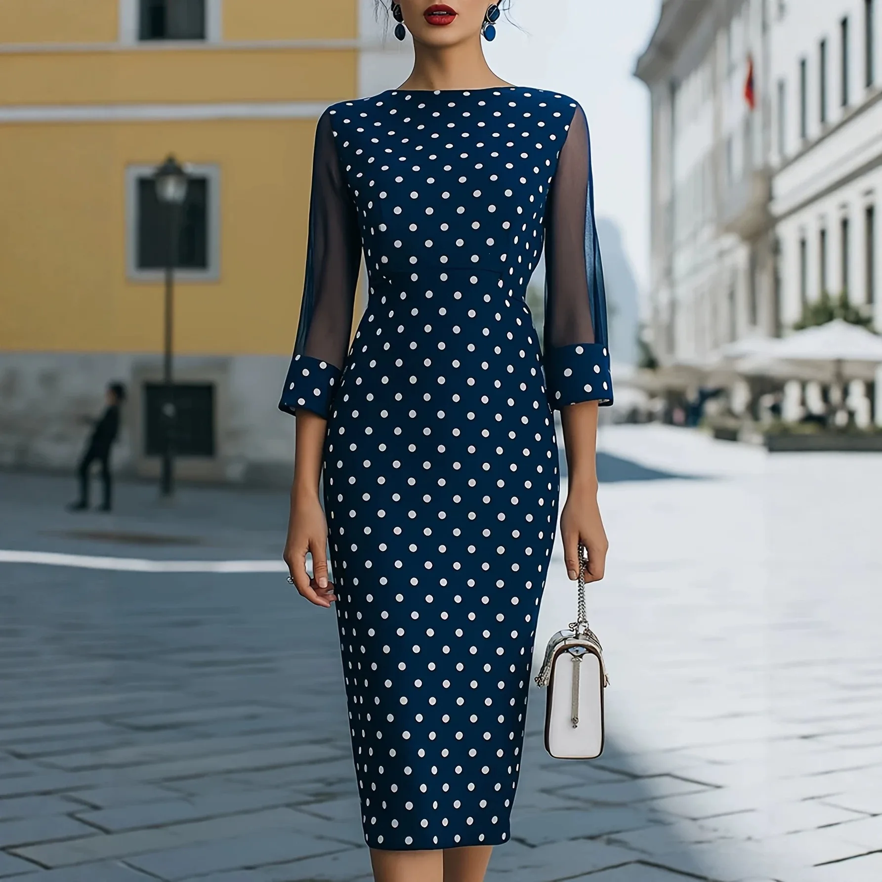 Casual Slim Polka Dot Long Dresses For Women 2026 Fashion Summer Women's A-Line Midi Dress Elegant Vintage Female Dresses