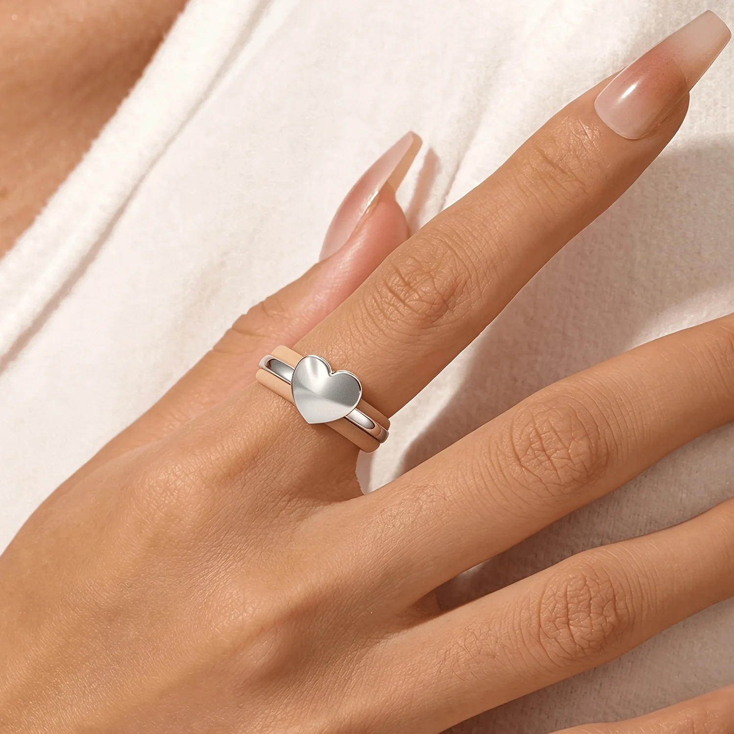 Dual‑Layer Split Heart Silicone Women Ring,Anti‑Slip Comfort Fit Band,2‑in‑1 Soft Ring For Casual Shopping Trip