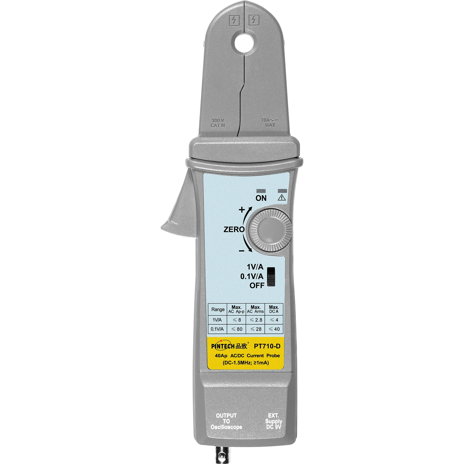 PINTECH PT710-D Oscilloscope Probe AC/DC Current Probes, 1.5MHz, 10mA to 80A DC, Multimeter Current Clamp Meter