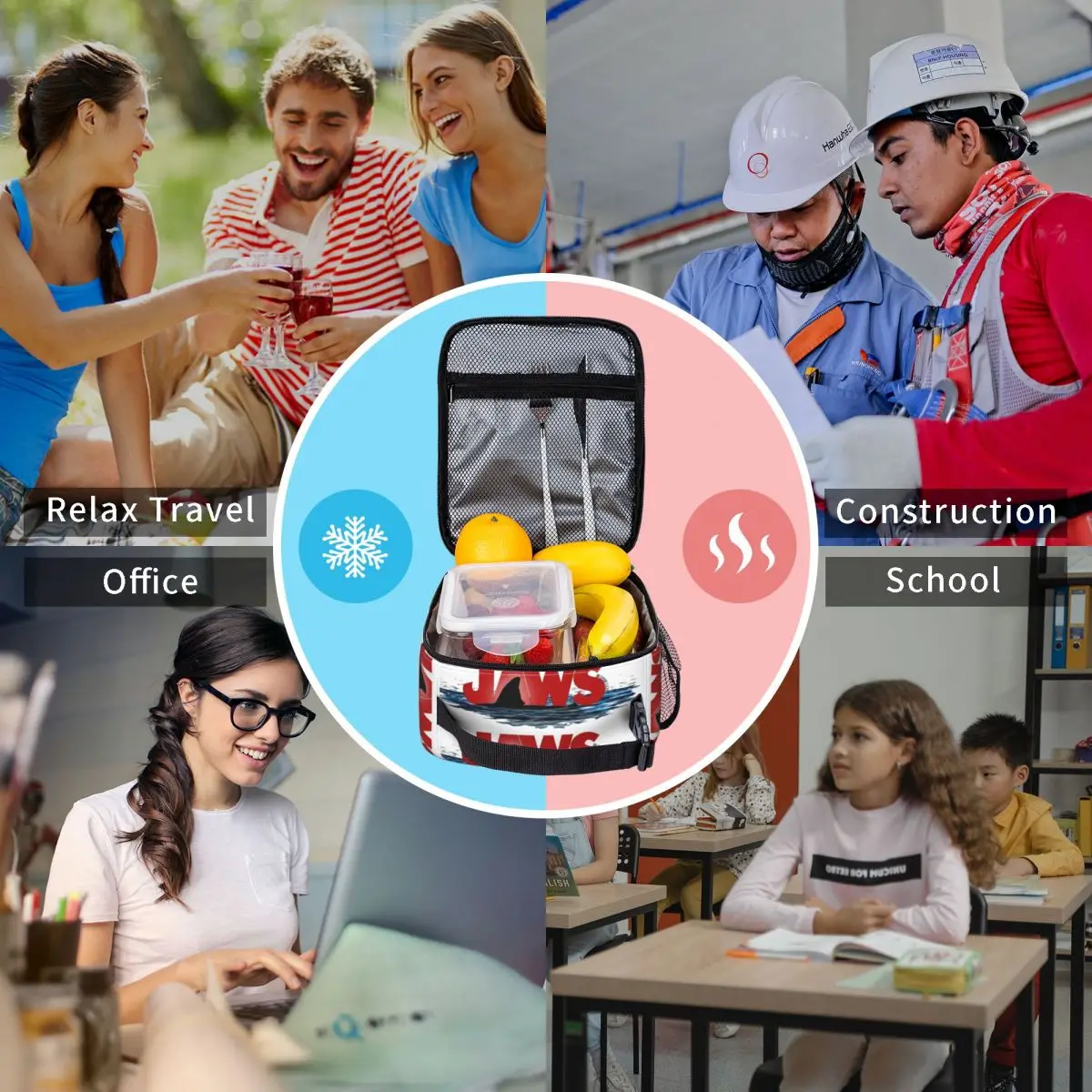 Mandíbulas 50th aniversário logotipo lancheira para adulto gráfico lancheira diversão escola saco térmico conveniente oxford tote sacos de comida