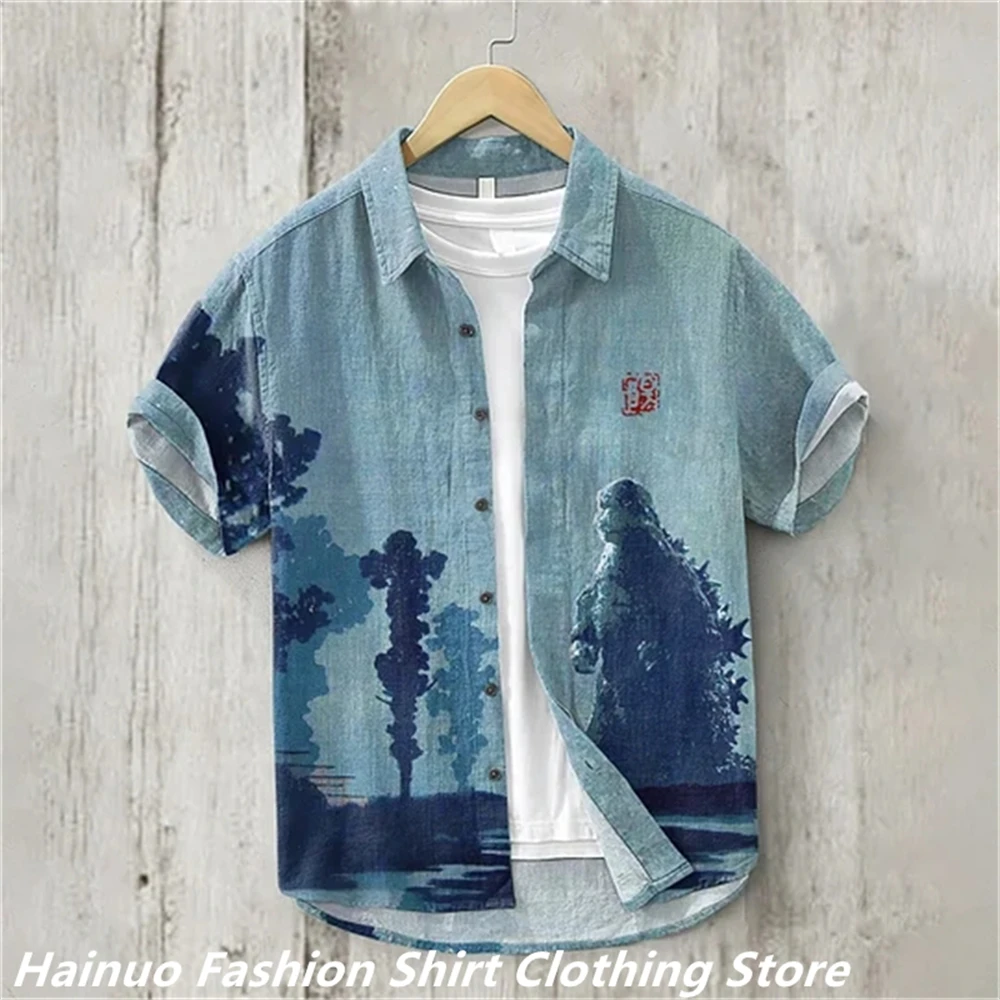 Fashion Hawaiian Men\'s Shirt Short Sleeve Casual Vintage Linen 3D Print Shirt Oversized XS-6XL