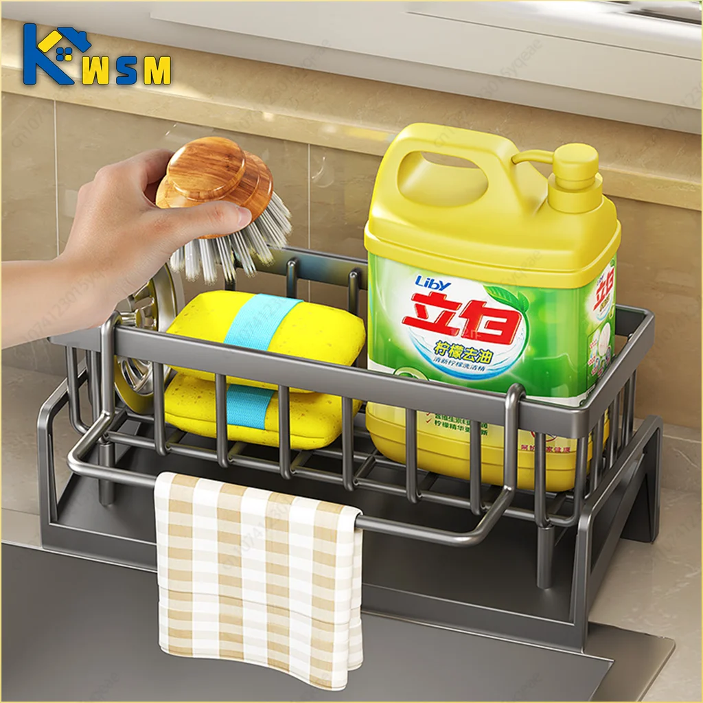 Kitchen Shelf Rag Storage Drainage Shelf No-Punch Storage Rack Home Spice Rack Sink Tap Sink Drainage Rack Kitchen Accessories