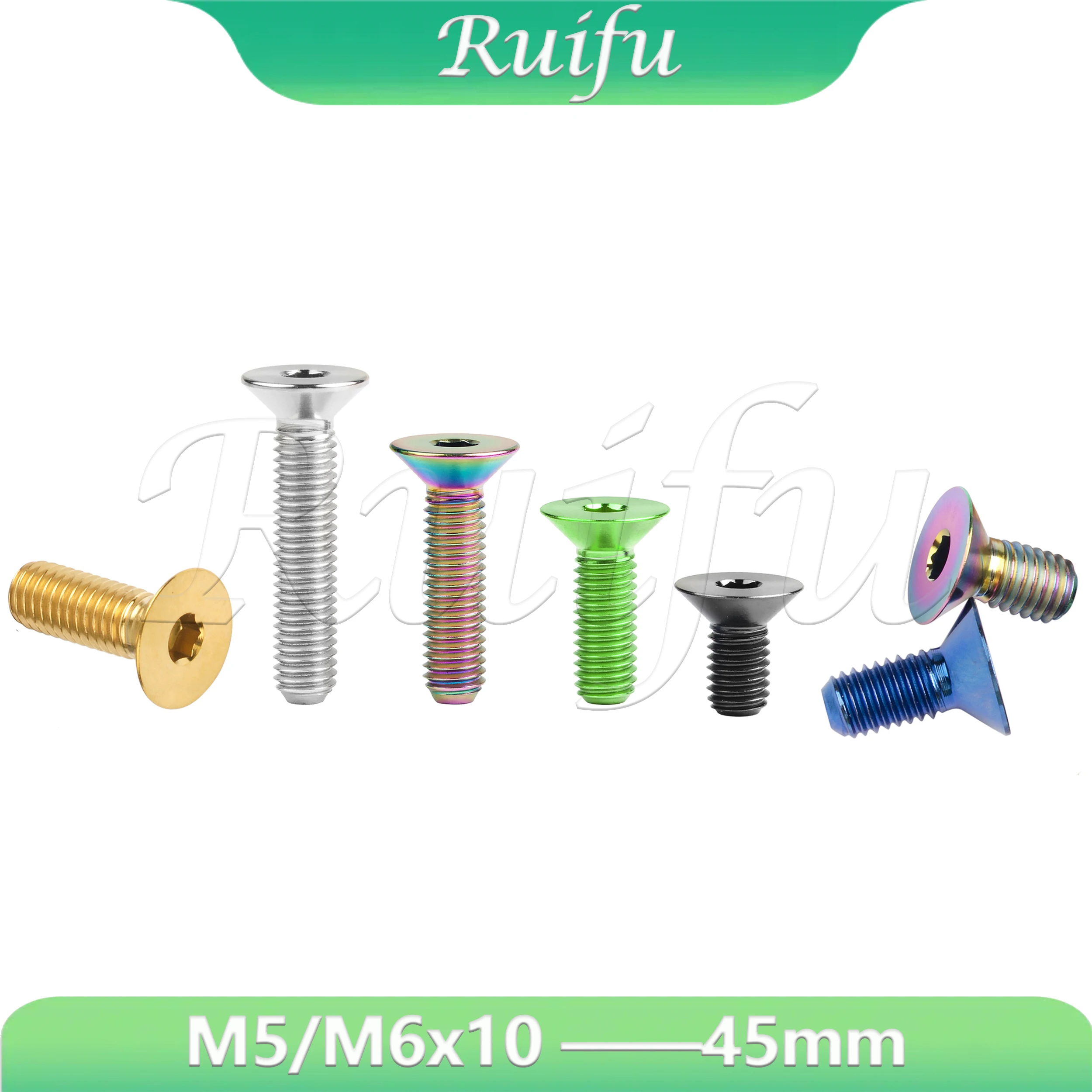 

Ruifu Titanium Bolt M5/M6x10 12 15 20 25 30 35 40 45mm Hexagon Socket Countersunk Screws for Bicycle Top Cap Parts