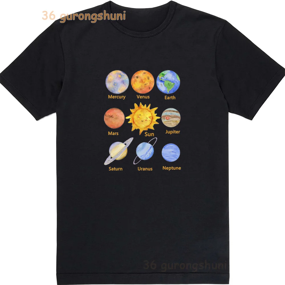 Solar System 8 Planets t-shirts black T Shirt For Girls summer Tops Tee Children Short Sleeve Kids Clothes Boys Artemis 2 Shirts