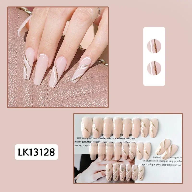 24Pcs/Box Chinese Ink Painting Style Fake Nails Press on False Nail Tips with Glue Sticker Set Art